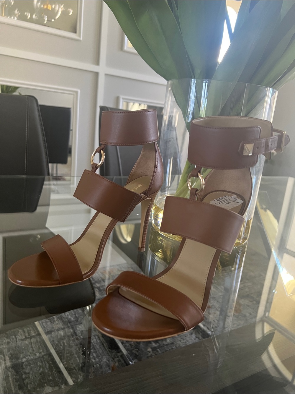 Michael Kors Brown Leather Ankle Strap High Heels